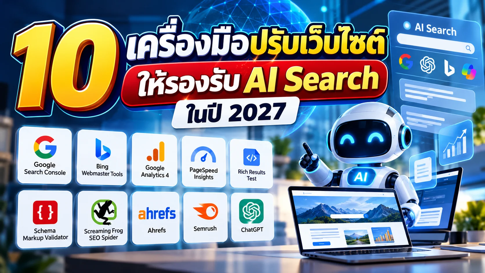 10 เครื่องมือปรับเว็บไซต์ให้รองรับ AI Search ในปี 2027